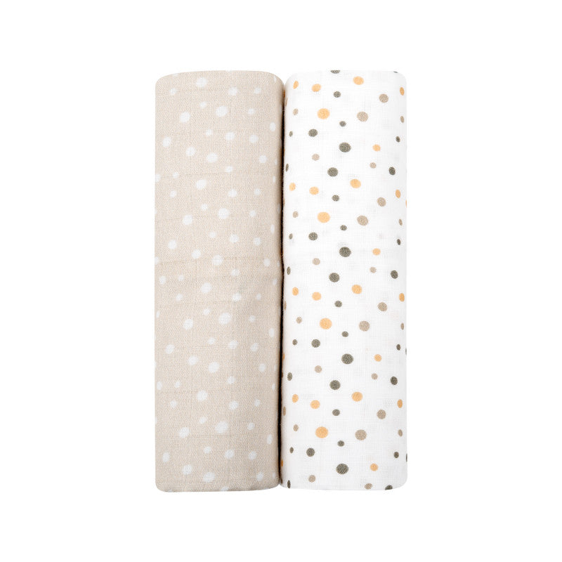 Kikka Boo - Lot de 2 Mousselines de Coton - Pois Beiges