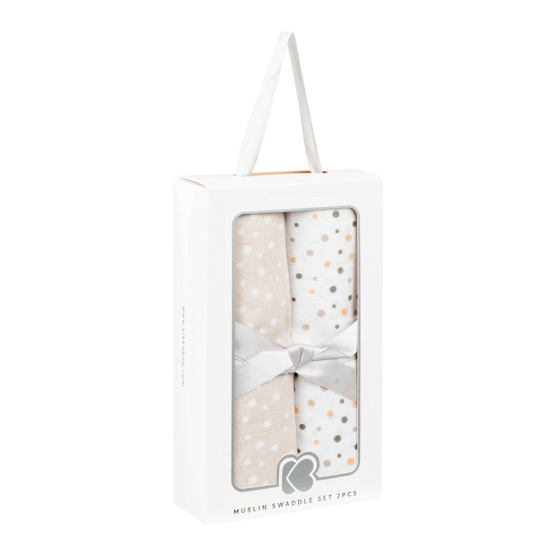 Kikka Boo - Lot de 2 Mousselines de Coton - Pois Beiges