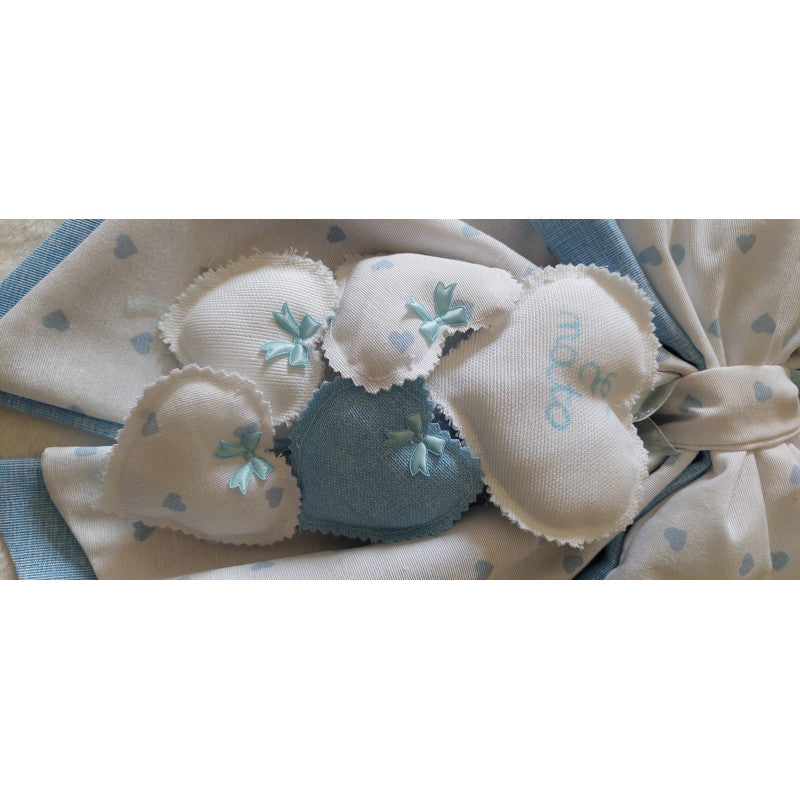 Handmade Blue Birth Announcement Bow with Hearts