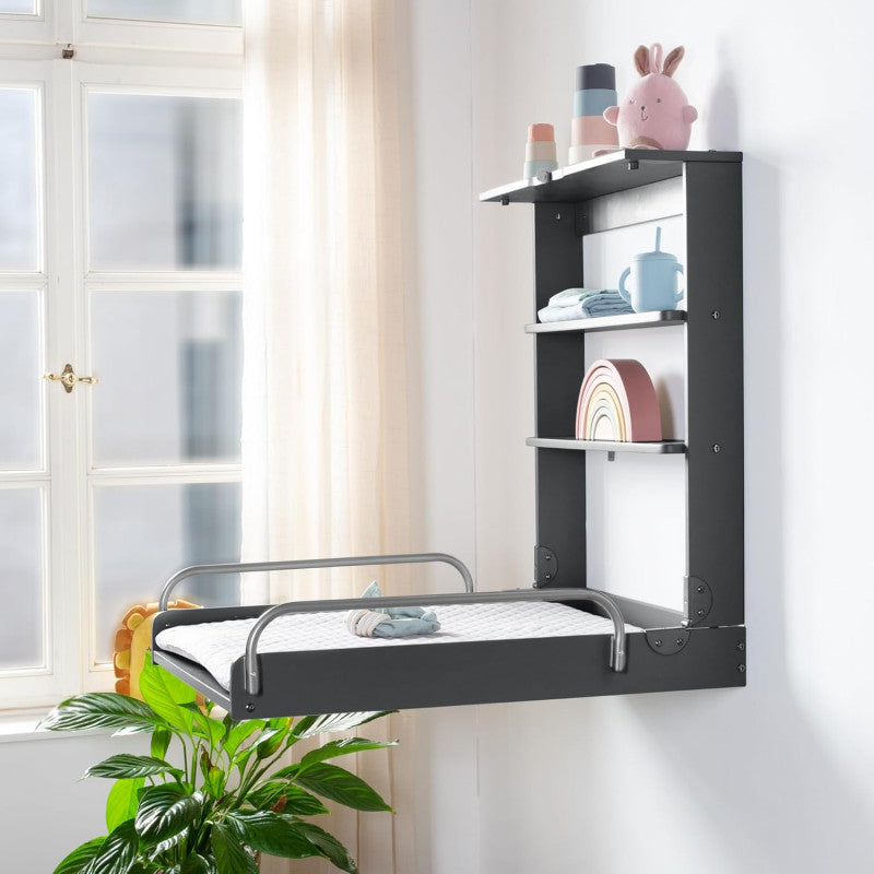 Table à langer murale avec matelas gris anthracite