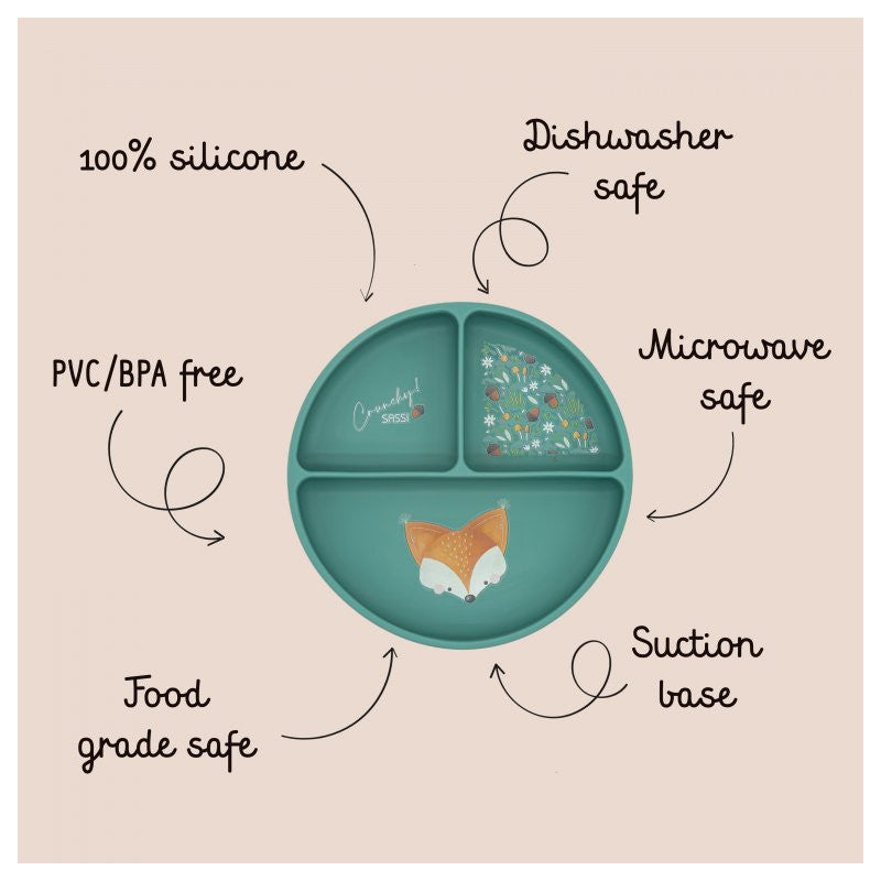 Assiette avec ventouse en Silicone Crunchy Fox