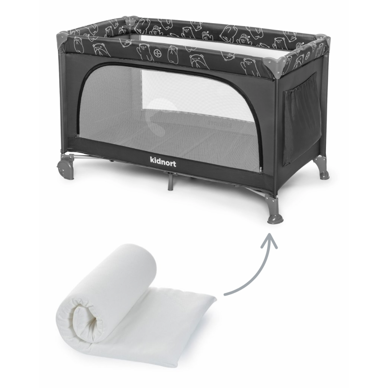 Lit de camp gris avec matelas enroulable
