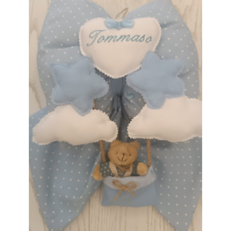 Fiocco Nascita Azzurro Orsetto Nuvola Peluche
