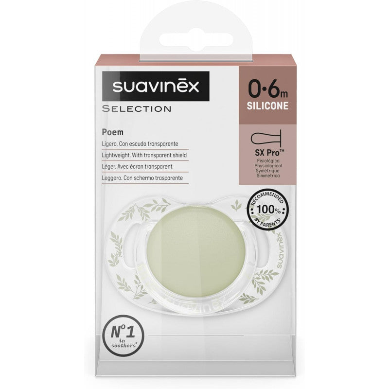 Suavinex Poetry Sucette pour bébés de 0 à 6 mois, verte