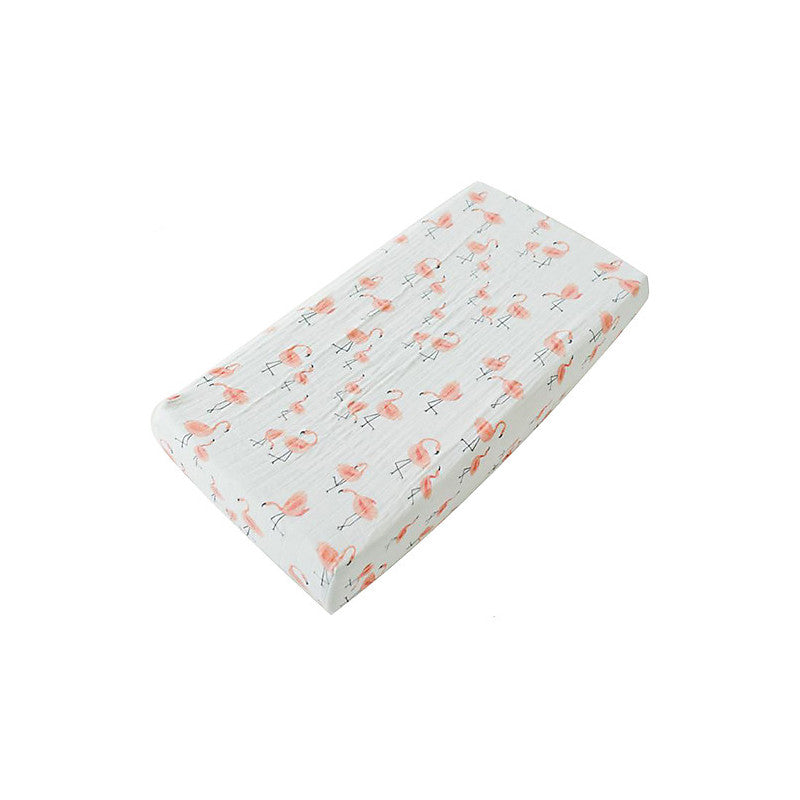 Muslin Cotton Changing Pad Cover - Flamingos