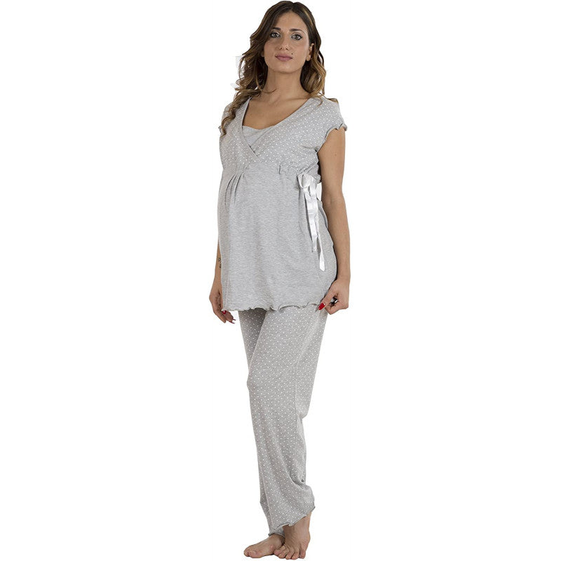 Grey Patterned Pajamas, Half Sleeve - T6