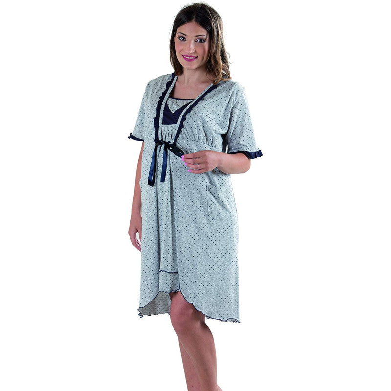 Nightgown Half Sleeve, Grey Polka Dot - T4