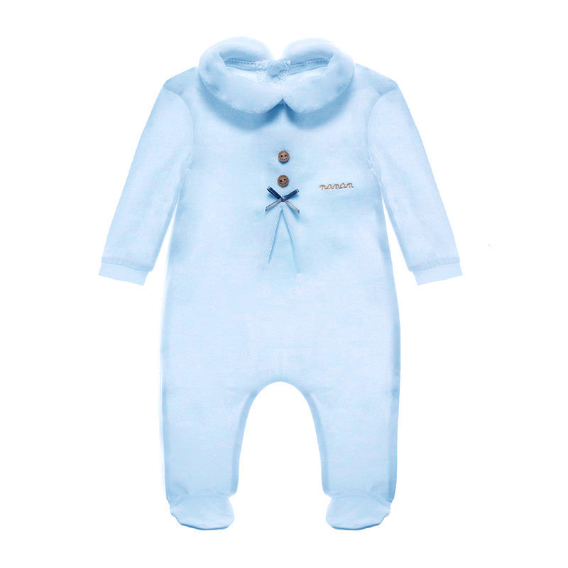 Blue Cream Heart Baby Grow - 6 Months