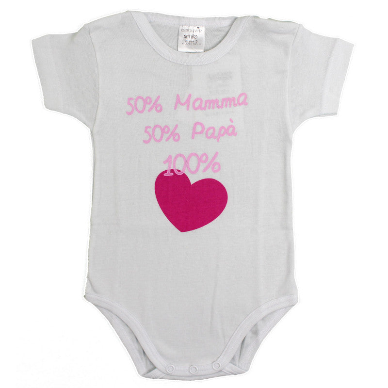 Short-Sleeve Bodysuit 50% Mom and 50% Dad Pink - 12 Months