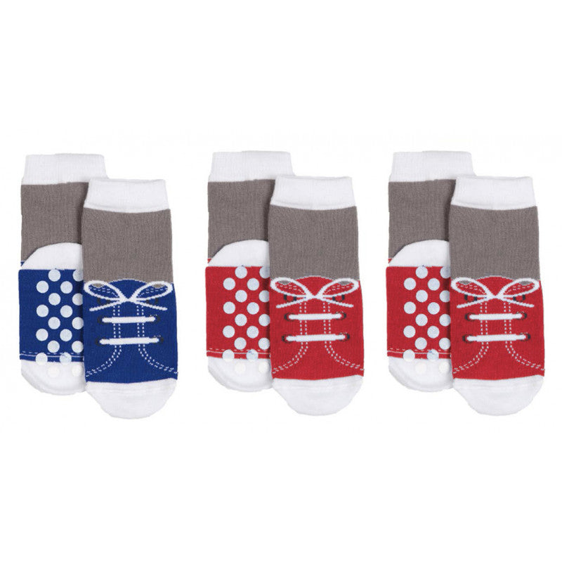 3 Pairs Anti-slip Socks Blue and Red Booties - 16|19