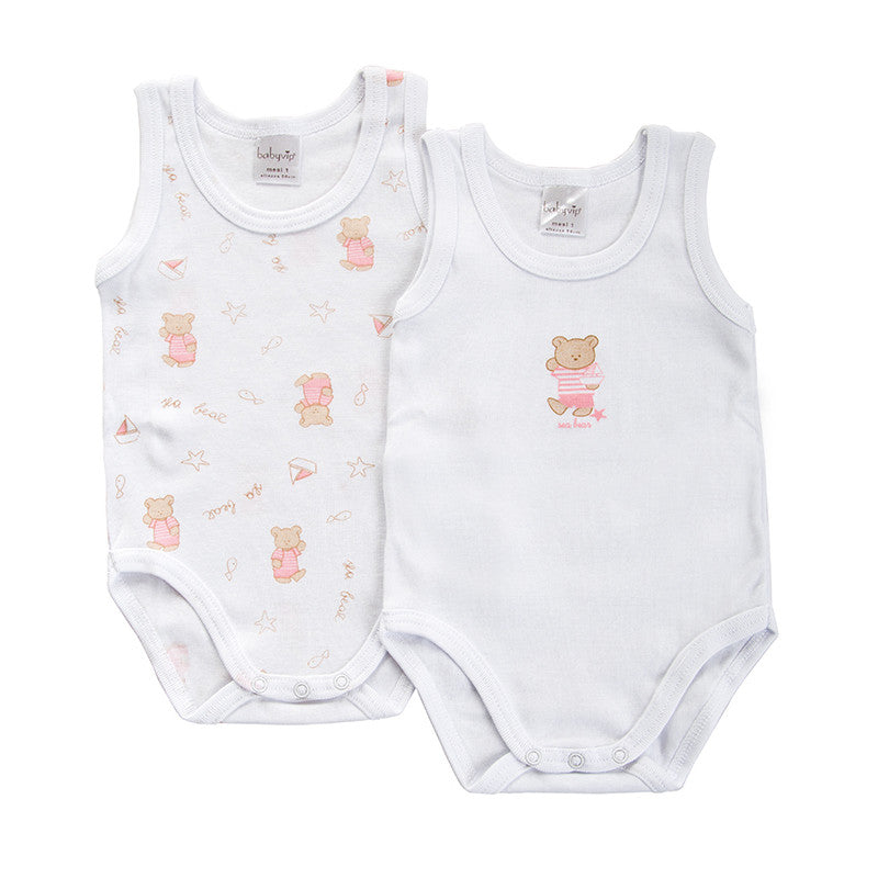 2 Pink Teddy Bear Short-Sleeve Bodysuits for Newborns - 9 Months