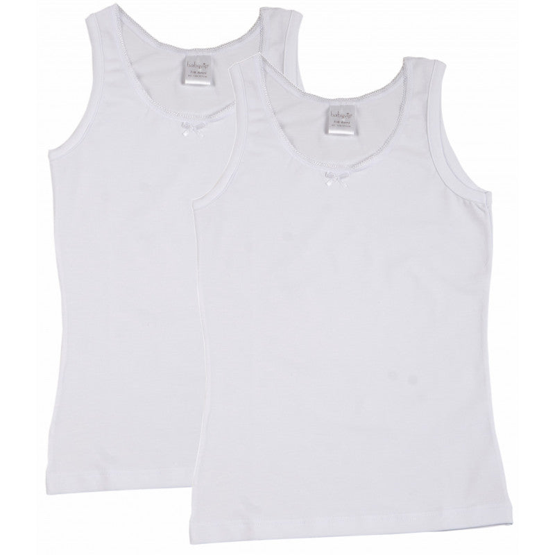 2 Girls' Cotton Stretch Wide-Strap Vests