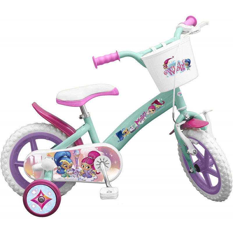 Shimmer Shine 12" Bicycle";"The Shimmer Shine 12" bicycle in pink/purple, featuring the Shimmer Shine character, is ideal for ages 3 to 5."